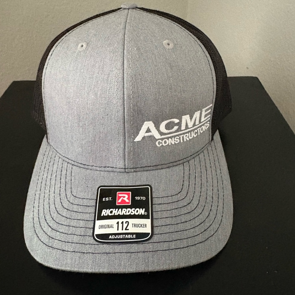 Richardson 112 Trucker Adjustable Gray and Black ACME Constructors Cap - New